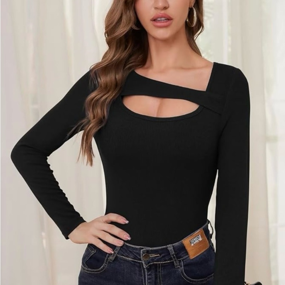 Black Cut Out Fitted Shirt